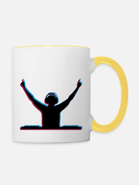 3D Effekt DJ - Tasse zweifarbig - Weiß/Gelb