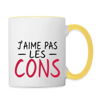 j'aime pas les cons - humour - Mug contrasté - blanc/jaune - Droite