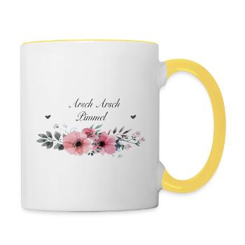 Arsch Arsch Pimmel Schimpfwort Blumen - Tasse zweifarbig - Weiß/Gelb - Rechts