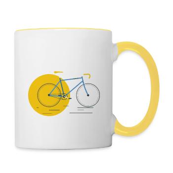 A fast road bike in yellow-blue, retro, vintage - Contrasting Mug - white/yellow - Right