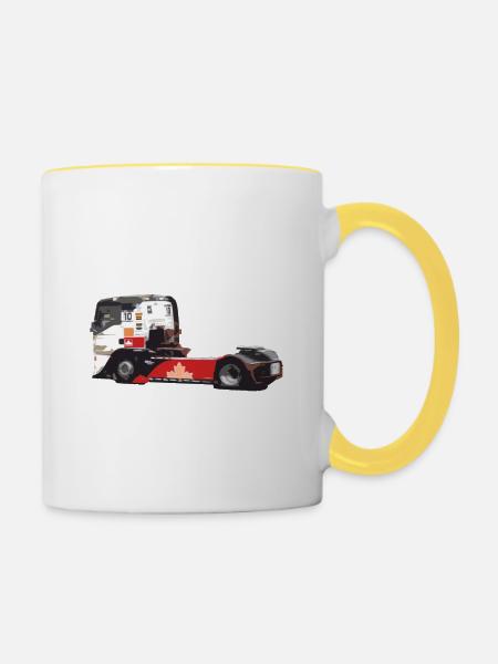 Rennwagen - Tasse zweifarbig - Weiß/Gelb