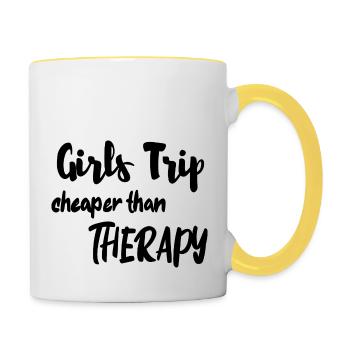 Girls trip cheaper than therapy - Tasse zweifarbig - Weiß/Gelb - Rechts