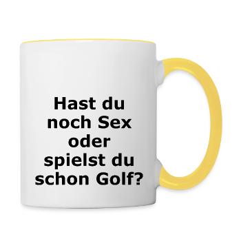 Hast du noch Sex oder spielst du schon Golf? Ball - Tasse zweifarbig - Weiß/Gelb - Rechts