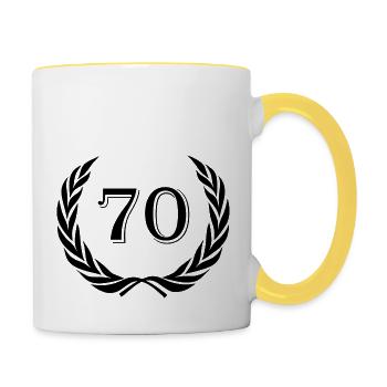 Jubiläum 70 Jahre - Tasse zweifarbig - Weiß/Gelb - Rechts