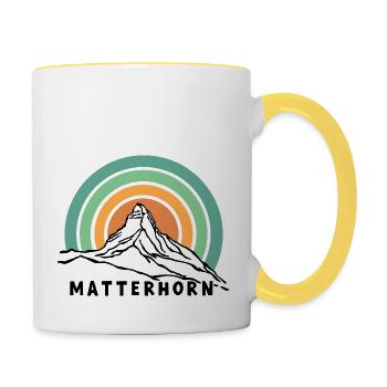 Cervin, Zermatt, Valais, Suisse, Randonnée pédestre, Souvenir - Mug contrasté - blanc/jaune - Droite