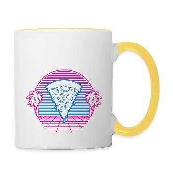 Pizza Pizzeria Retro Vintage Retro wave - Contrasting Mug - white/yellow - Right