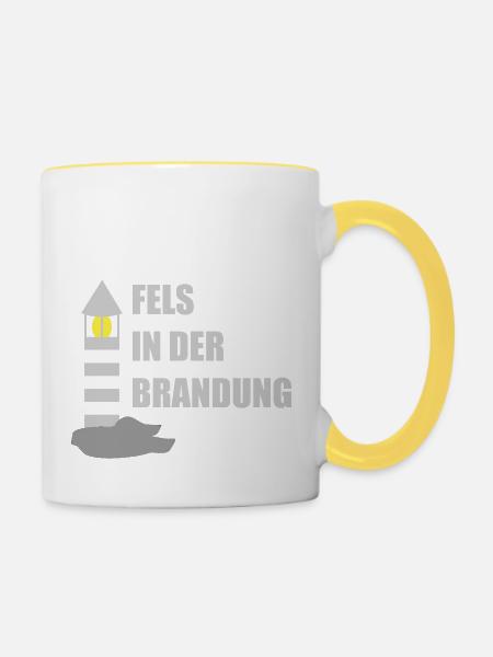 Fels in der Brandung - Tasse zweifarbig - Weiß/Gelb