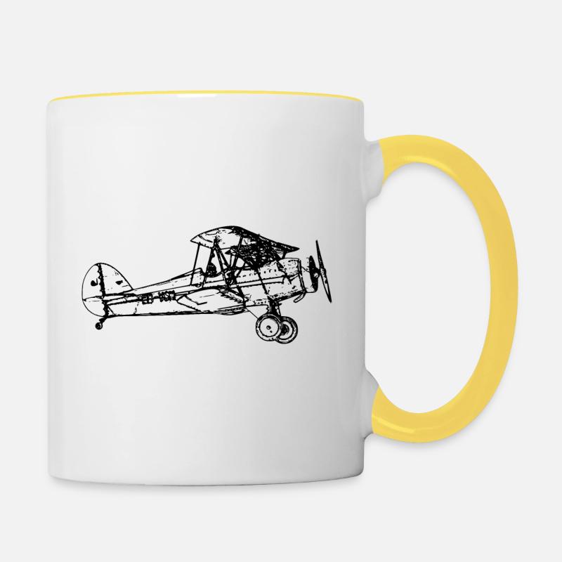Biplan d’aéronef - Mug contrasté - blanc/jaune