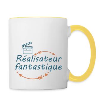 Tshirt homme Bientôt dessinatrue veuillez patiente - Mug contrasté - blanc/jaune - Droite
