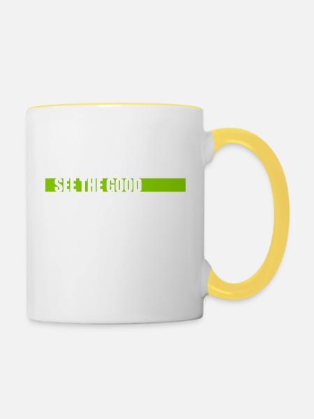 see the good Zitat - Tasse zweifarbig - Weiß/Gelb