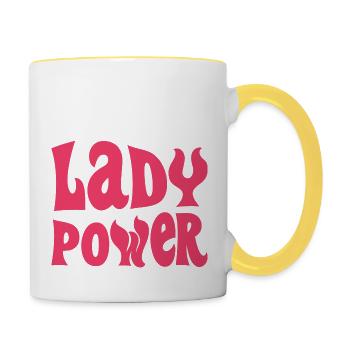 Lady Power Design in pink - Tasse zweifarbig - Weiß/Gelb - Rechts