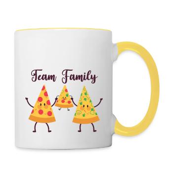 pizza familie - team family - Tasse zweifarbig - Weiß/Gelb - Rechts