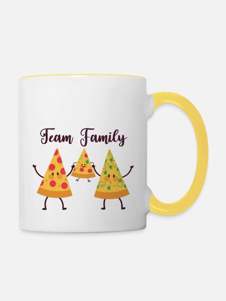 pizza familie - team family - Tasse zweifarbig - Weiß/Gelb