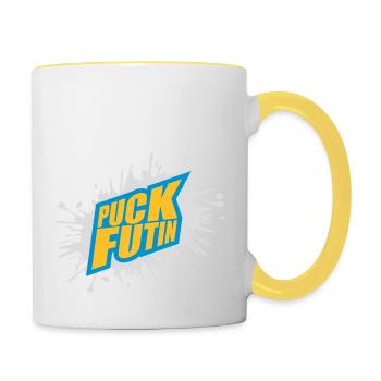 puck futin logo design - Contrasting Mug - white/yellow - Right