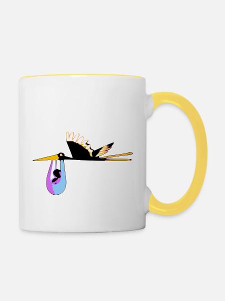 Der Schwarzstorch - Tasse zweifarbig - Weiß/Gelb