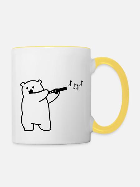 Bär spielt Flöte - Tasse zweifarbig - Weiß/Gelb