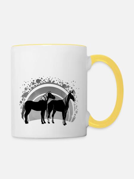 Pferde - Tasse zweifarbig - Weiß/Gelb