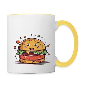 Un burger au visage - Mug contrasté - blanc/jaune - Droite