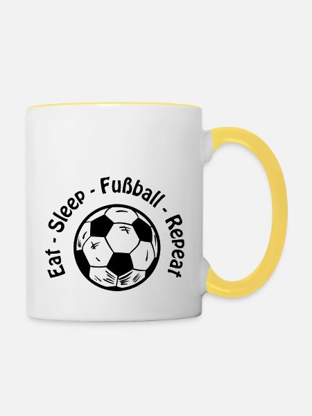 Fußball Soccer - Tasse zweifarbig - Weiß/Gelb