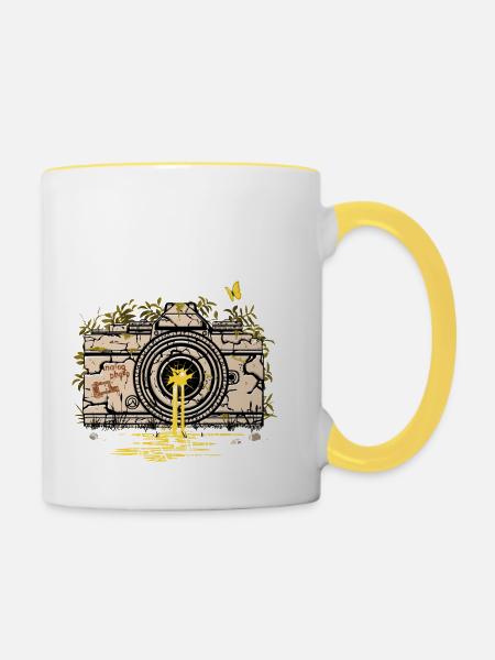 Kamera-Ruinen - Tasse zweifarbig - Weiß/Gelb