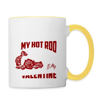 Mon hot rod est ma voiture rétro classique de la Saint-Valentin - Mug contrasté - blanc/jaune - Droite