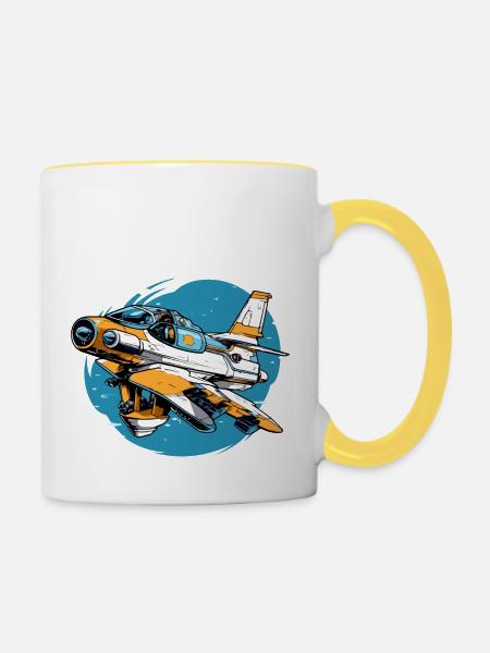 Wütendes Vulkanflugzeug - Tasse zweifarbig - Weiß/Gelb