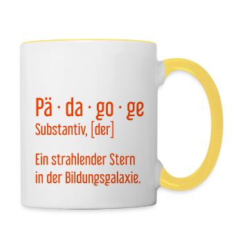 Pädagoge Pädagogen Schule Lehrer Unterricht - Tasse zweifarbig - Weiß/Gelb - Rechts