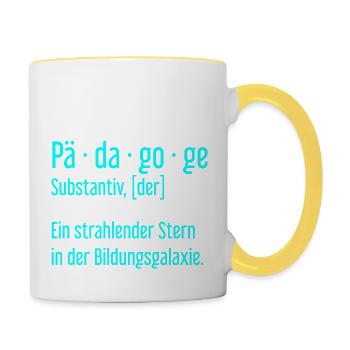 Pädagoge Pädagogen Schule Lehrer Unterricht - Tasse zweifarbig - Weiß/Gelb - Rechts