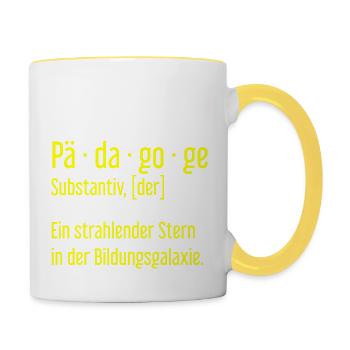 Pädagoge Pädagogen Schule Lehrer Unterricht - Tasse zweifarbig - Weiß/Gelb - Rechts