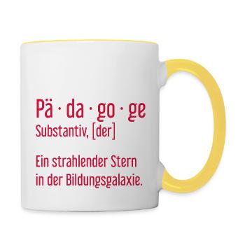 Pädagoge Pädagogen Schule Lehrer Unterricht - Tasse zweifarbig - Weiß/Gelb - Rechts