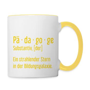 Pädagoge Pädagogen Schule Lehrer Unterricht - Tasse zweifarbig - Weiß/Gelb - Rechts