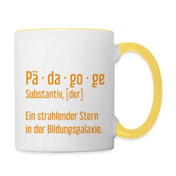 Pädagoge Pädagogen Schule Lehrer Unterricht - Tasse zweifarbig - Weiß/Gelb - Rechts