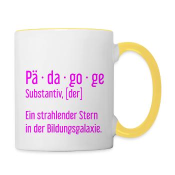 Pädagoge Pädagogen Schule Lehrer Unterricht - Tasse zweifarbig - Weiß/Gelb - Rechts