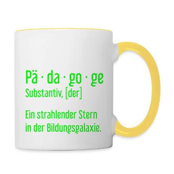 Pädagoge Pädagogen Schule Lehrer Unterricht - Tasse zweifarbig - Weiß/Gelb - Rechts