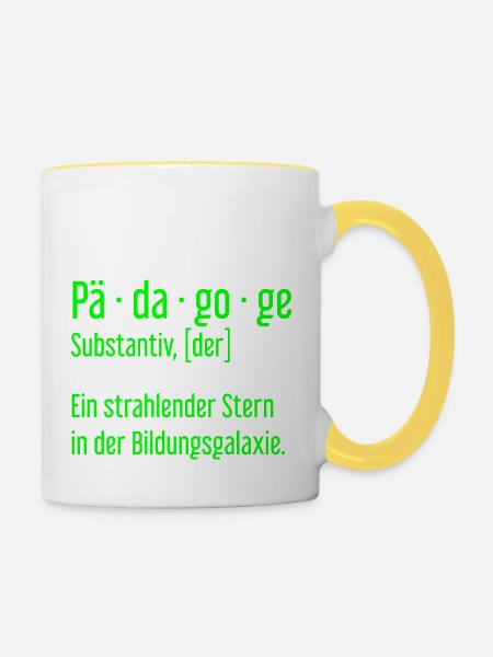 Pädagoge Pädagogen Schule Lehrer Unterricht - Tasse zweifarbig - Weiß/Gelb