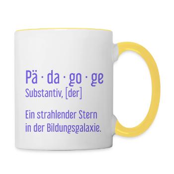 Pädagoge Pädagogen Schule Lehrer Unterricht - Tasse zweifarbig - Weiß/Gelb - Rechts