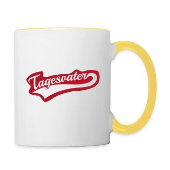 Tagesvater swoosh Schriftzug - Tasse zweifarbig - Weiß/Gelb - Rechts
