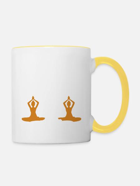 10 Sukhasana oder Genuss-Yoga | Weiß - Tasse zweifarbig - Weiß/Gelb