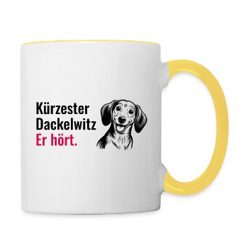 Er hört - Tasse zweifarbig - Weiß/Gelb - Rechts