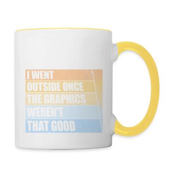 Ich bin einmal nach draußen gegangen Die Grafik war nicht so gut - Tasse zweifarbig - Weiß/Gelb - Rechts
