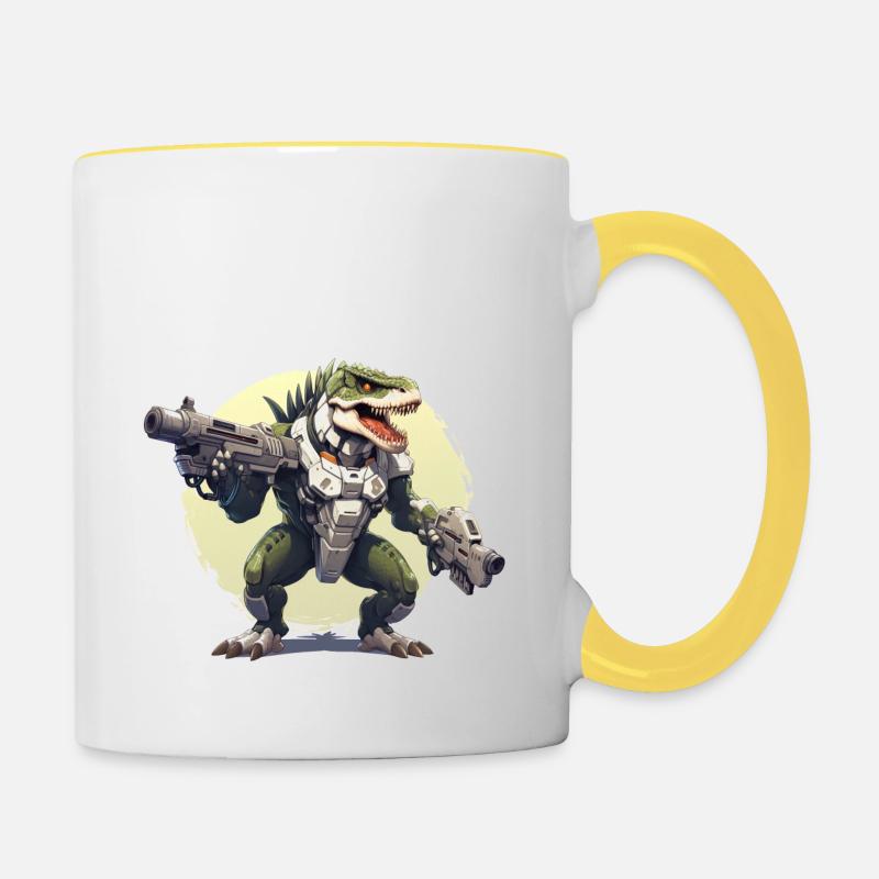 Dinosaure de l’espace - Mug contrasté - blanc/jaune