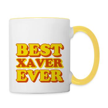 Cadeau amusant avec prénom Xaver - Mug contrasté - blanc/jaune - Droite