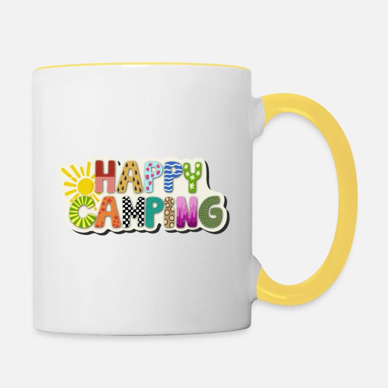 Happy Camping - Contrasting Mug - white/yellow