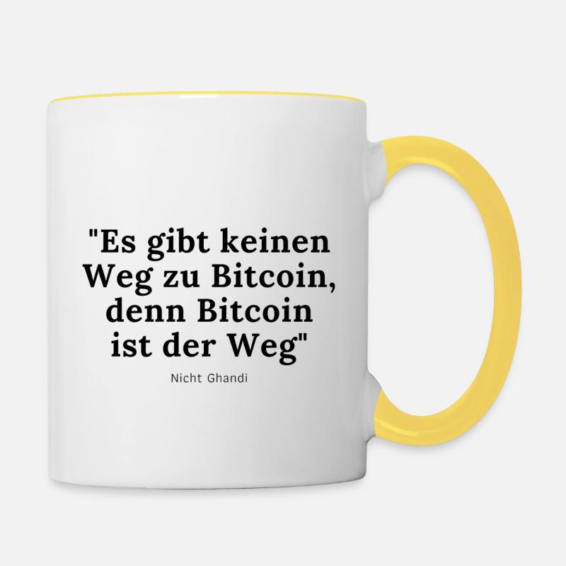Crypto: There is no way to Bitcoin, because Bitcoin - Contrasting Mug - white/yellow