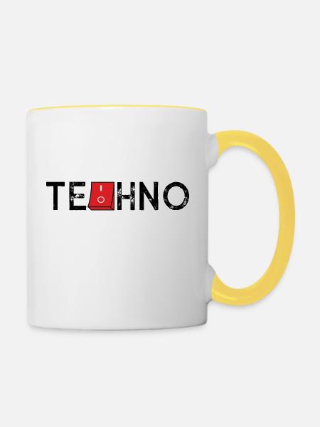 Techno On Off - Tasse zweifarbig - Weiß/Gelb
