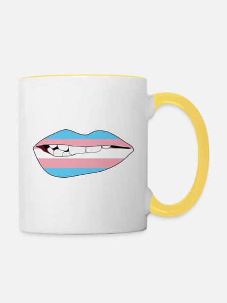 Biting Lips - Transgender Flag - Contrasting Mug - white/yellow