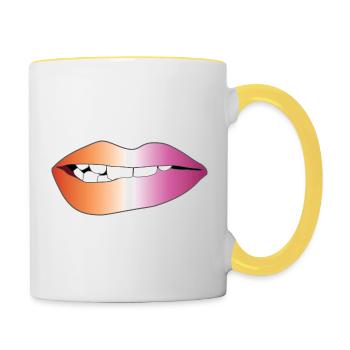 Biting Lips - Lesbian Pride - Gradient - Contrasting Mug - white/yellow - Right