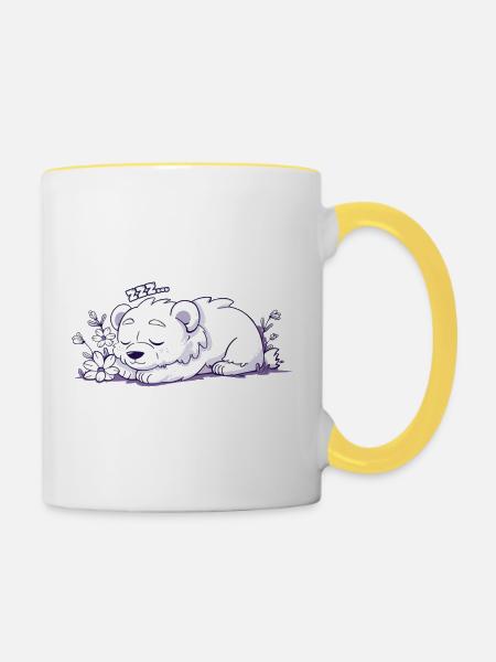Schlafender Bär - Aufkleber - Tasse zweifarbig - Weiß/Gelb