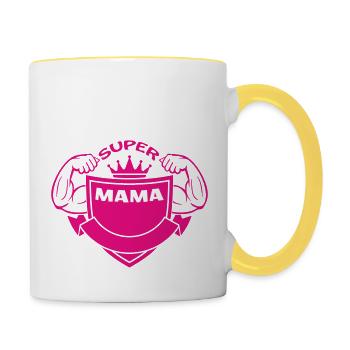 SUPER MAMA - Mug contrasté - blanc/jaune - Droite