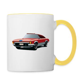 Roter Oldtimer - Tasse zweifarbig - Weiß/Gelb - Rechts